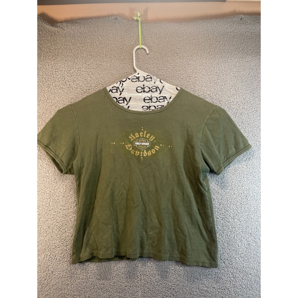 Harley-Davidson Women's T-Shirt Olive Green Embroidered Official Logo 2X